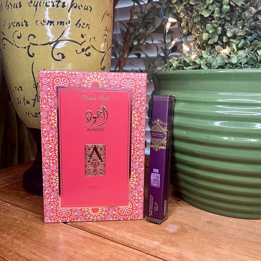 Lattafa Perfume Bundle Ajwad Pink to Pink 60ml & Bade'e Al Oud Amethyst 35ml NWT